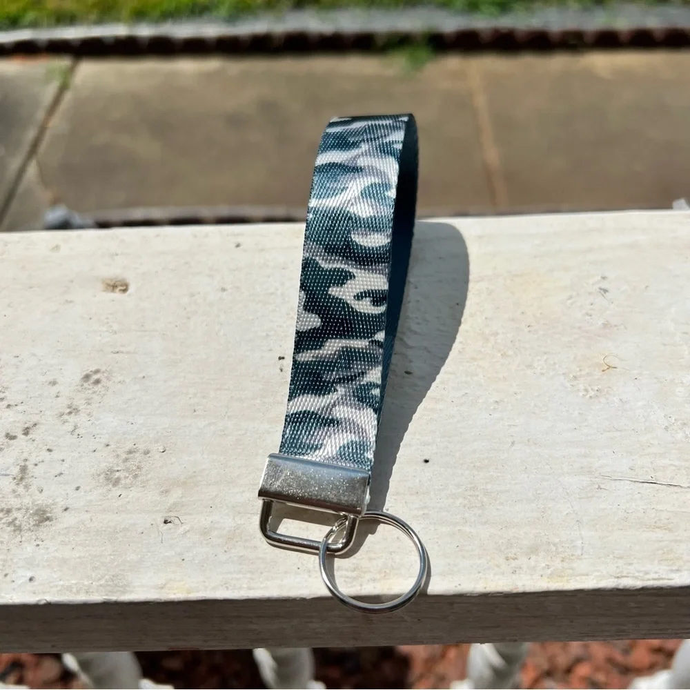 Handmade Gray Camo Keychain Wristlet